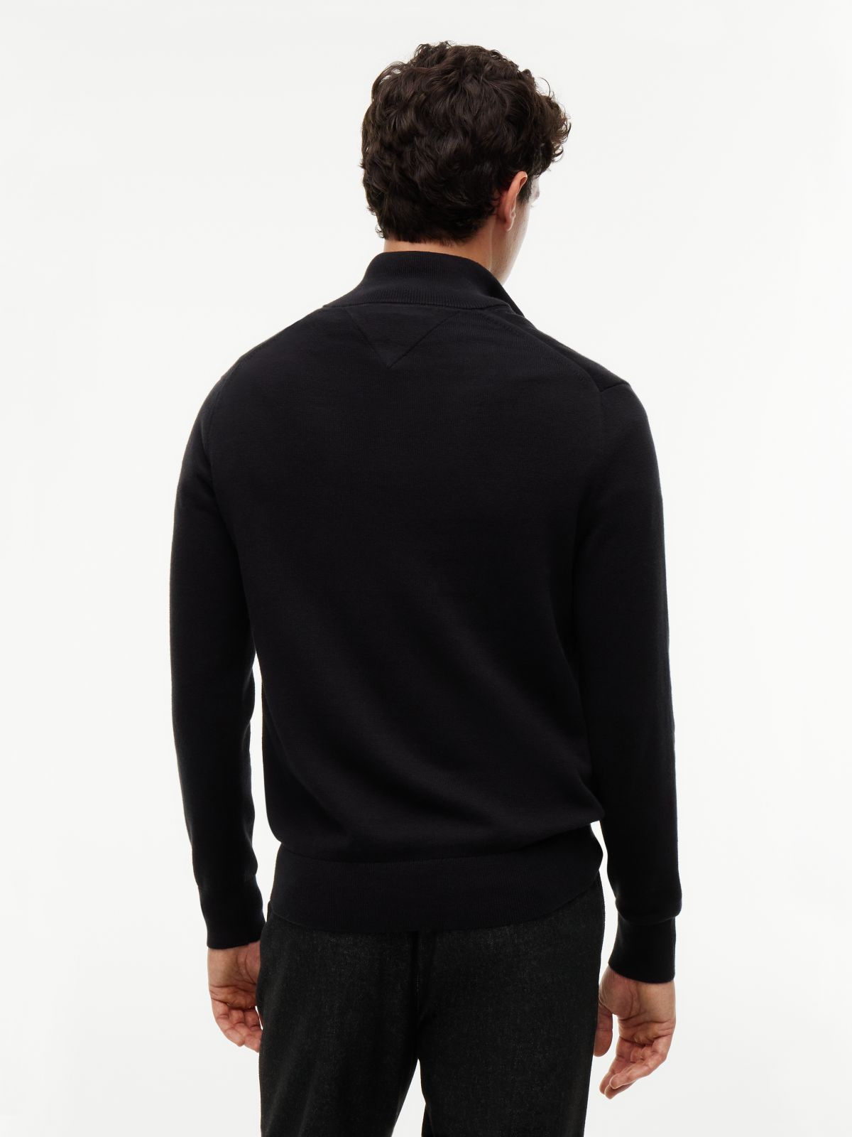 Mock Neck Quarter-Zip Jumper With Cashmere — Black