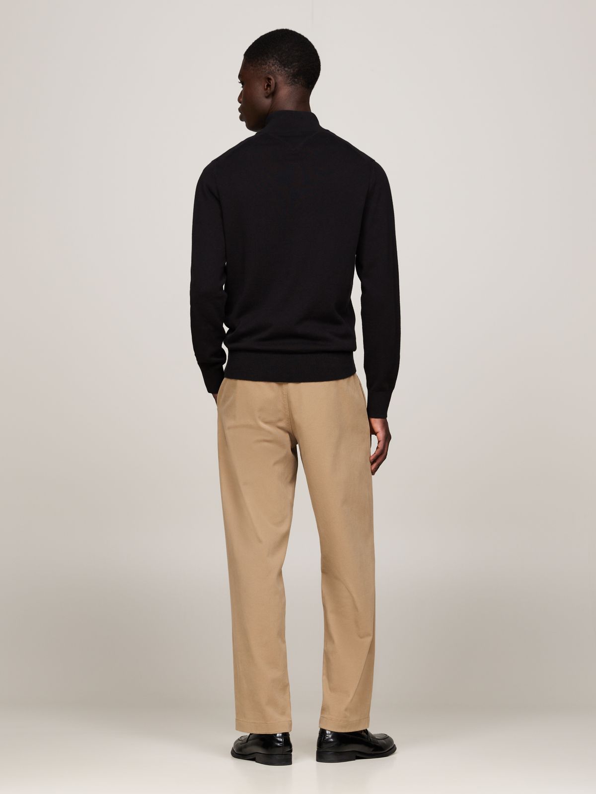 Mock Neck Quarter-Zip Jumper With Cashmere — Black