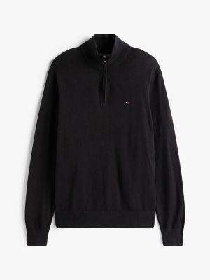 black half-zip mock jumper with cashmere for men tommy hilfiger