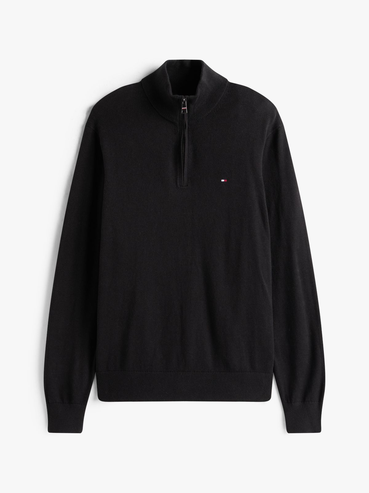 Mock Neck Quarter-Zip Jumper With Cashmere — Black