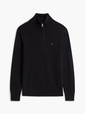 black mock neck quarter-zip jumper with cashmere for men tommy hilfiger