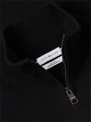 black mock neck quarter-zip jumper with cashmere for men tommy hilfiger