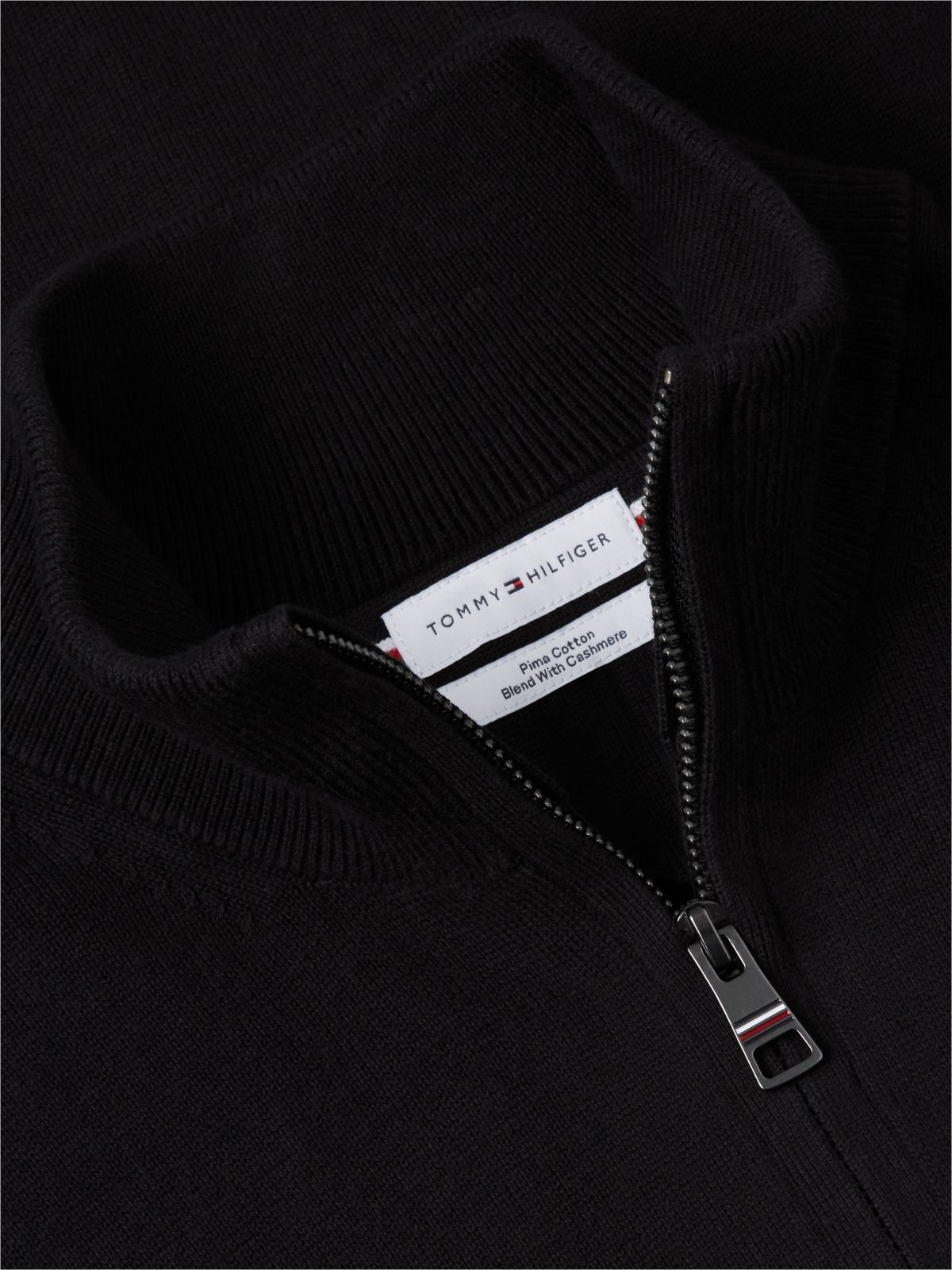 Mock Neck Quarter-Zip Jumper With Cashmere — Black
