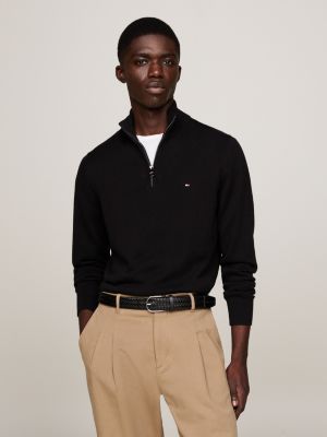 black half-zip mock jumper with cashmere for men tommy hilfiger