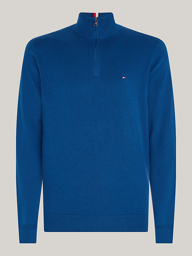 blue sweter z zapięciem na zamek 1/4 dla mężczyźni - tommy hilfiger