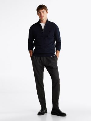 blue half-zip mock jumper with cashmere for men tommy hilfiger