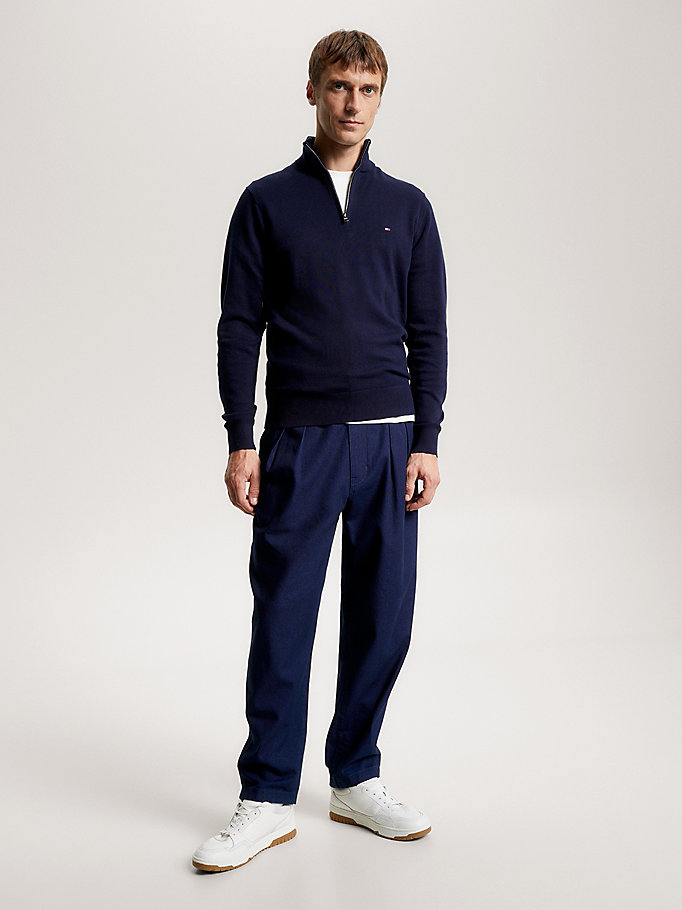 blue zip-neck jumper for men tommy hilfiger