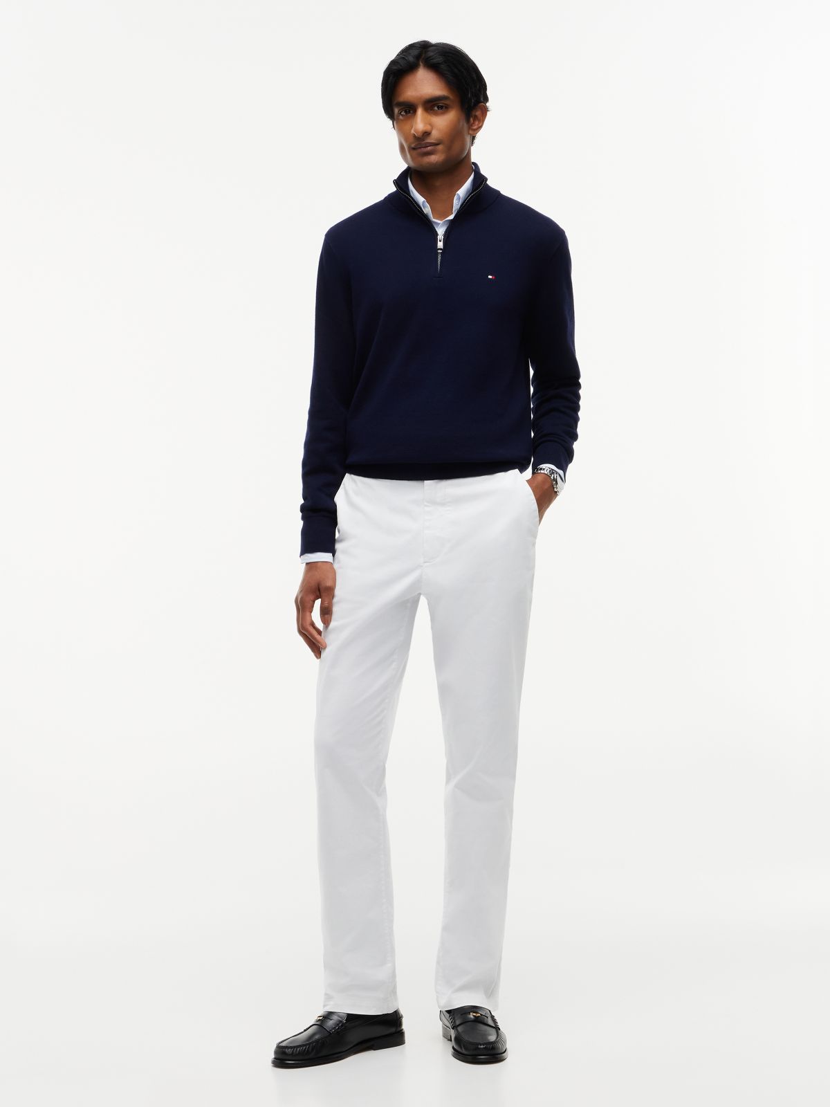 Mock Neck Quarter-Zip Jumper With Cashmere — Blue