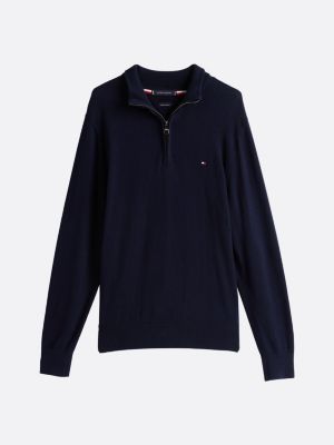 pullover a lupetto con mezza zip e cashmere blu da uomini tommy hilfiger