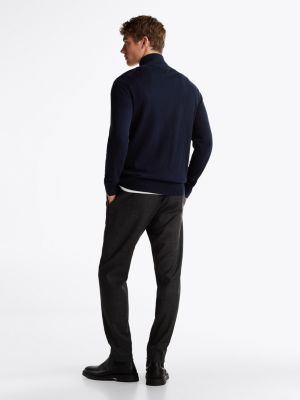 blue half-zip mock jumper with cashmere for men tommy hilfiger