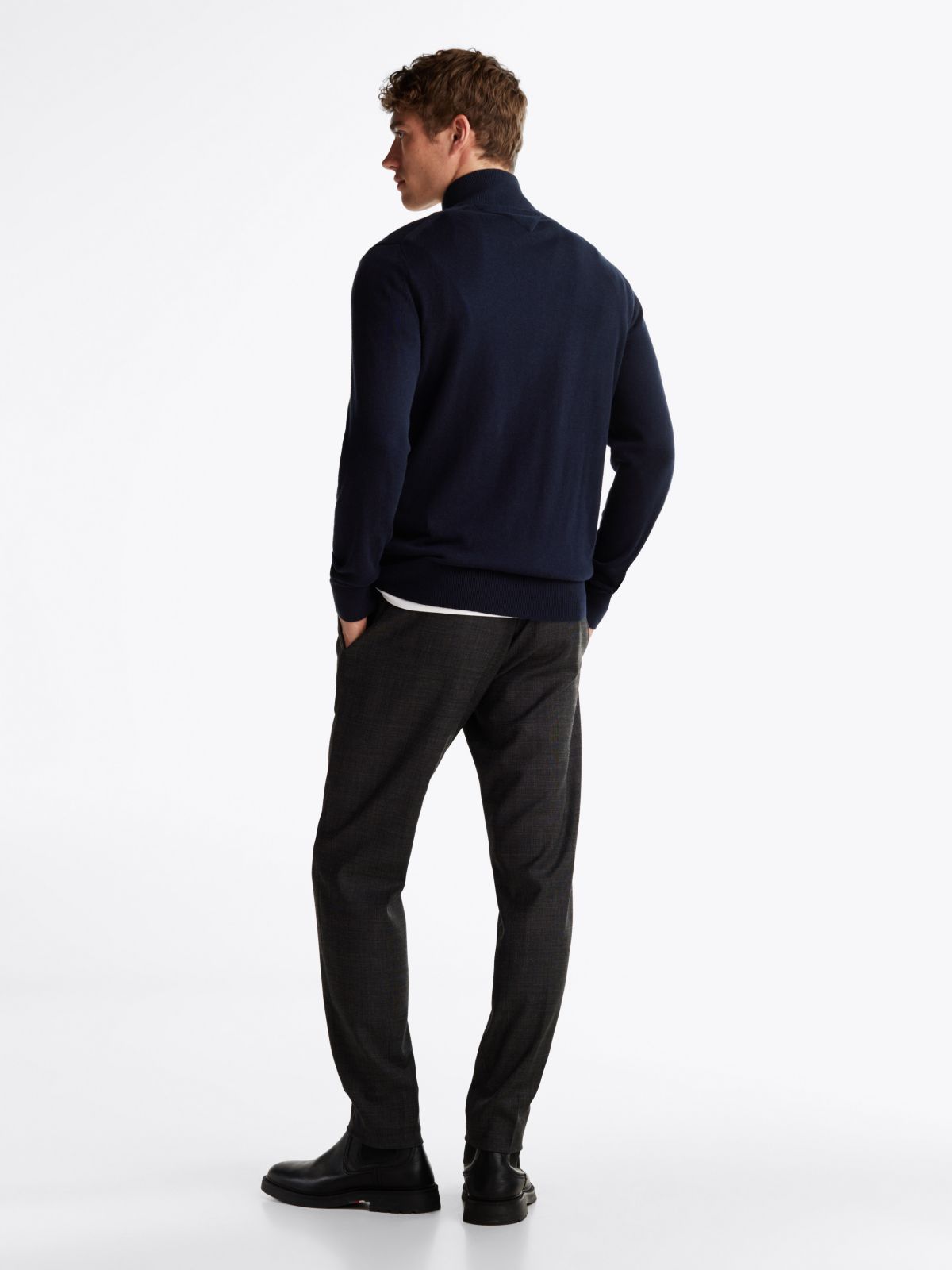 Mock Neck Quarter-Zip Jumper With Cashmere — Blue