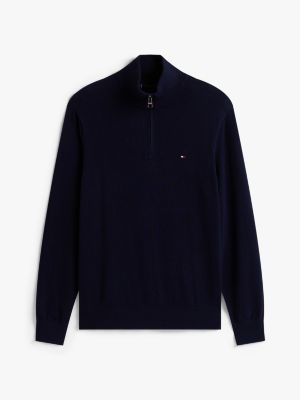 blue half-zip mock jumper with cashmere for men tommy hilfiger