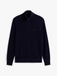 Mock Neck Quarter-Zip Jumper With Cashmere — Blue 7