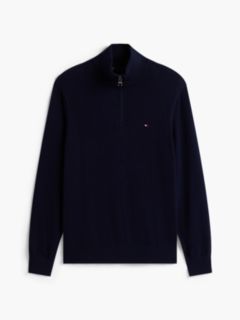 Mock Neck Quarter-Zip Jumper With Cashmere — Blue 8