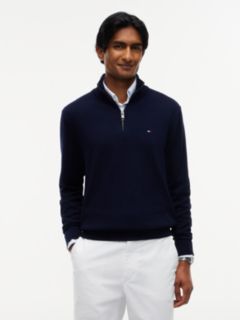 Mock Neck Quarter-Zip Jumper With Cashmere — Blue 1