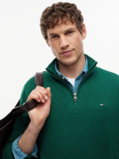 Mock Neck Quarter-Zip Jumper With Cashmere — Green 3
