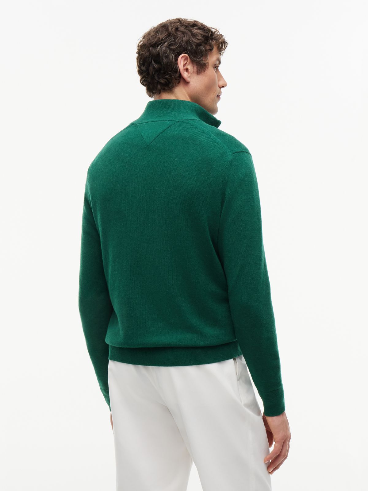 Mock Neck Quarter-Zip Jumper With Cashmere — Green