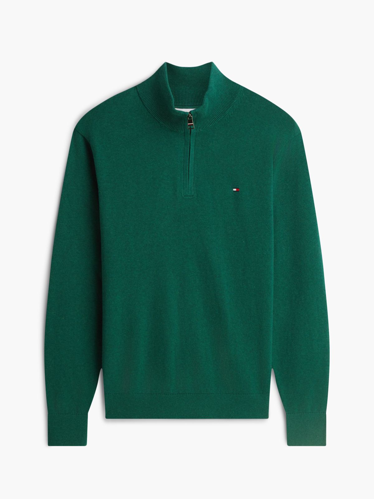 Mock Neck Quarter-Zip Jumper With Cashmere — Green
