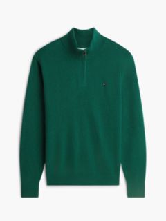 Mock Neck Quarter-Zip Jumper With Cashmere — Green 5