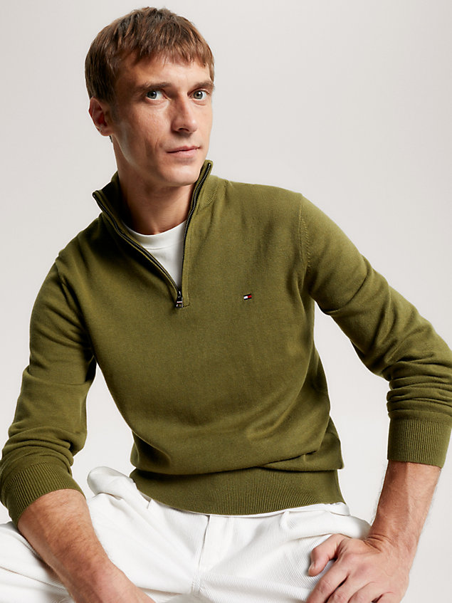 green sweter z zapięciem na zamek 1/4 dla mężczyźni - tommy hilfiger