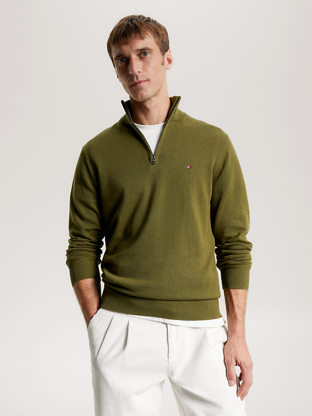 green sweter z zapięciem na zamek 1/4 dla mężczyźni - tommy hilfiger