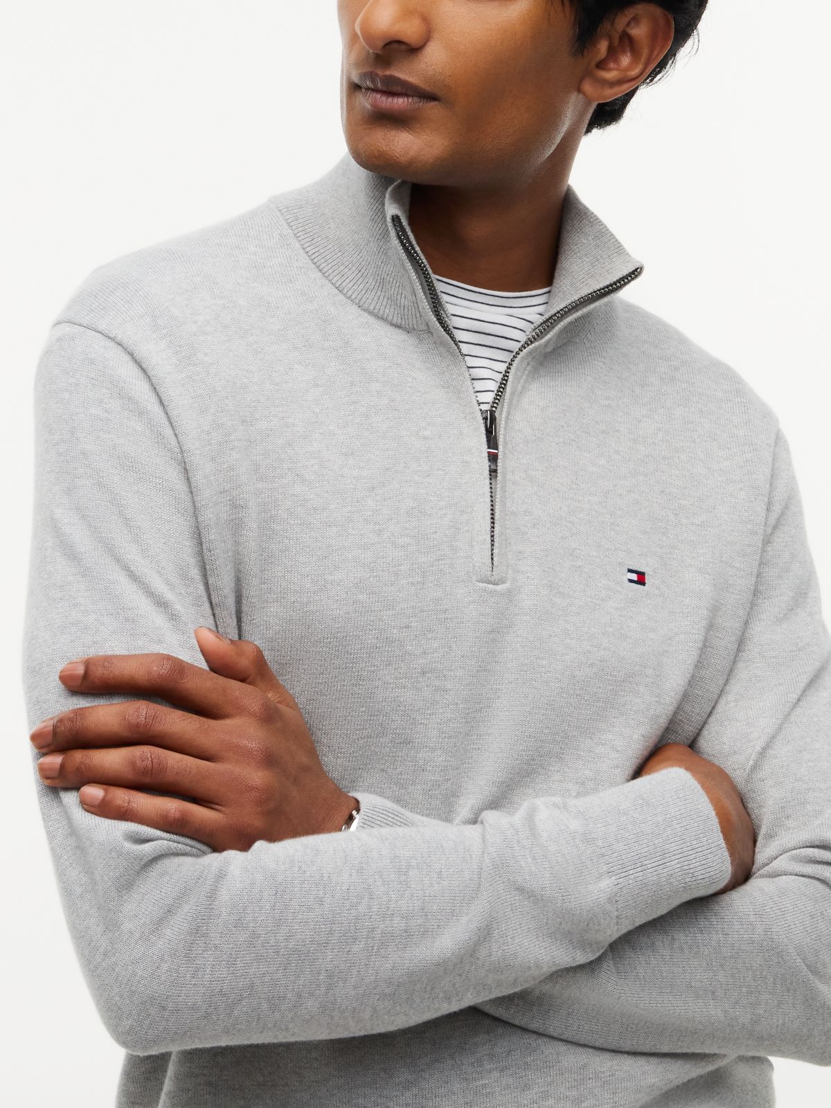 Mock Neck Quarter-Zip Jumper With Cashmere — Grey
