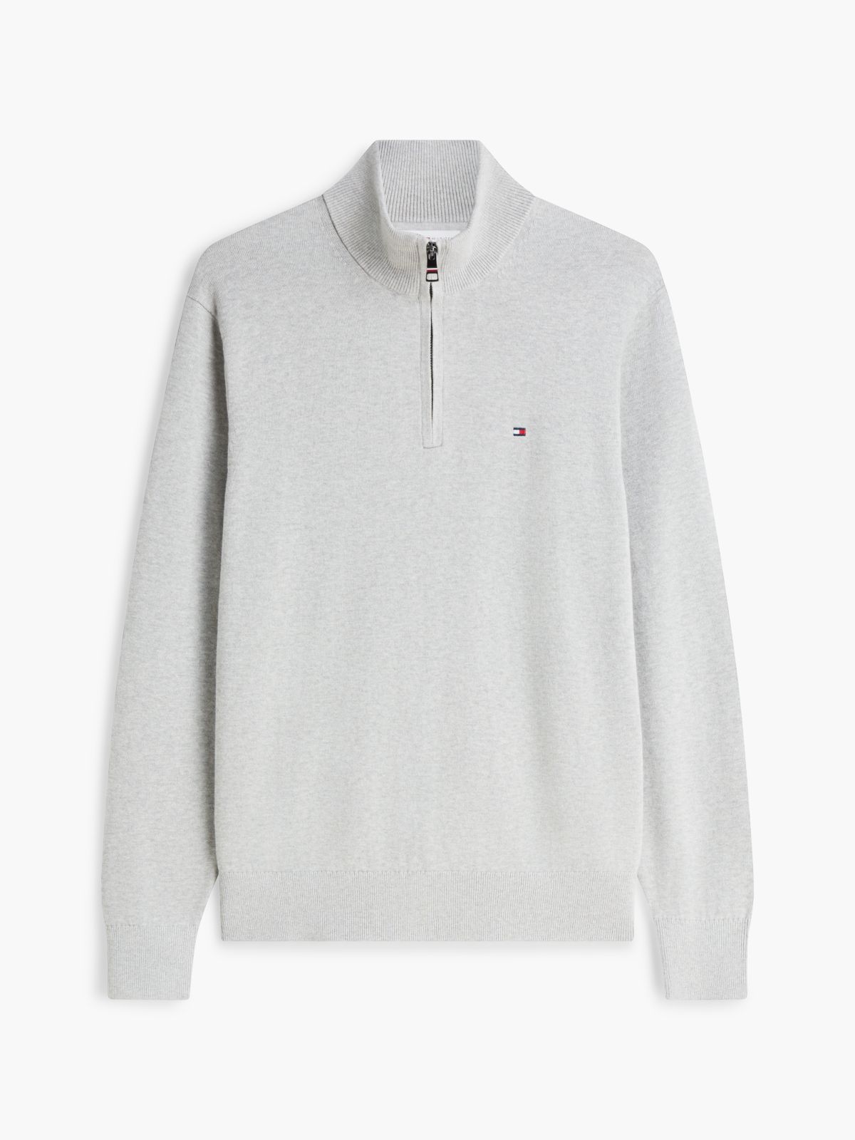Mock Neck Quarter-Zip Jumper With Cashmere — Grey