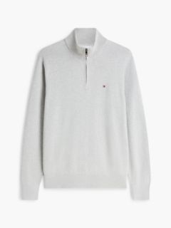 Mock Neck Quarter-Zip Jumper With Cashmere — Grey 5