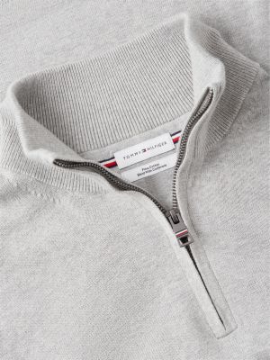 grey mock neck quarter-zip jumper with cashmere for men tommy hilfiger