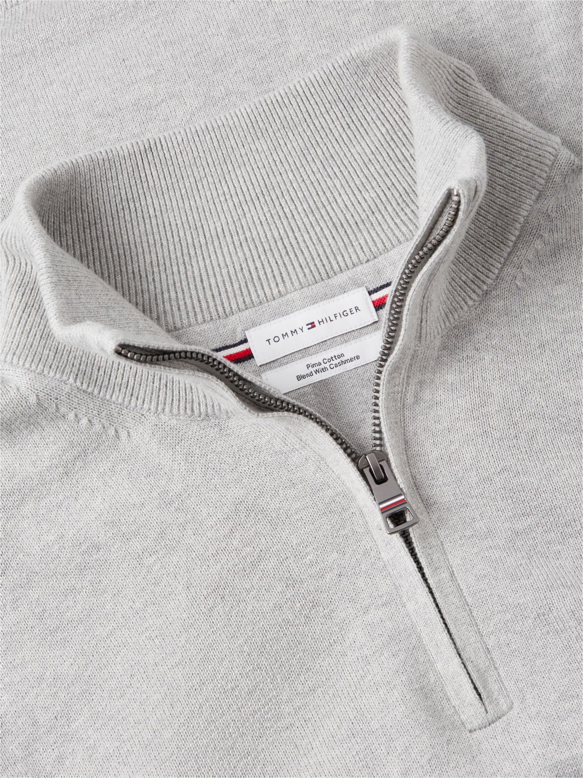 Mock Neck Quarter-Zip Jumper With Cashmere — Grey