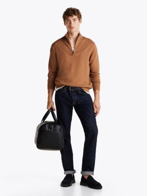 brown half-zip mock jumper with cashmere for men tommy hilfiger