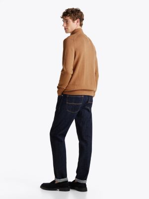 brown half-zip mock jumper with cashmere for men tommy hilfiger