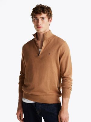 pullover a lupetto con mezza zip e cashmere brown da uomini tommy hilfiger