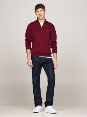 pullover a lupetto con mezza zip e cashmere rosso da uomini tommy hilfiger