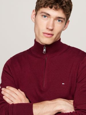 pullover a lupetto con mezza zip e cashmere rosso da uomini tommy hilfiger