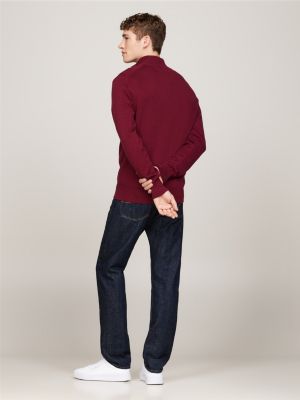 pullover a lupetto con mezza zip e cashmere rosso da uomini tommy hilfiger