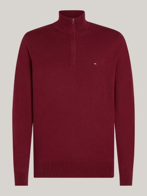 pullover a lupetto con mezza zip e cashmere rosso da uomini tommy hilfiger