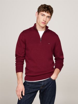 pullover a lupetto con mezza zip e cashmere red da uomini tommy hilfiger