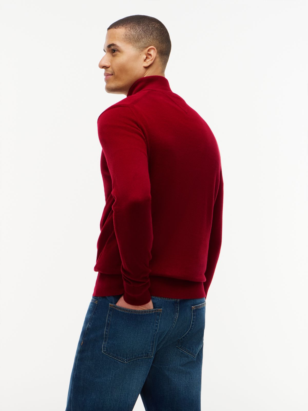 Mock Neck Quarter-Zip Jumper With Cashmere — Red