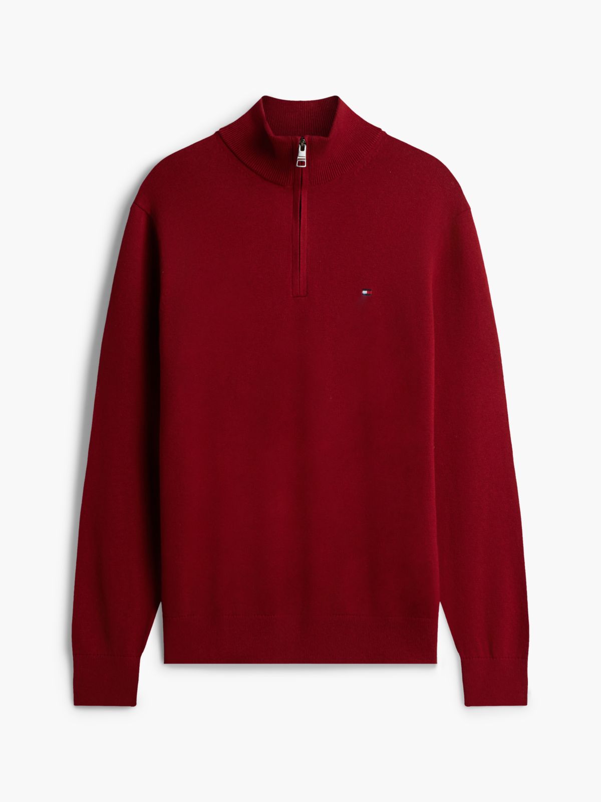 Mock Neck Quarter-Zip Jumper With Cashmere — Red