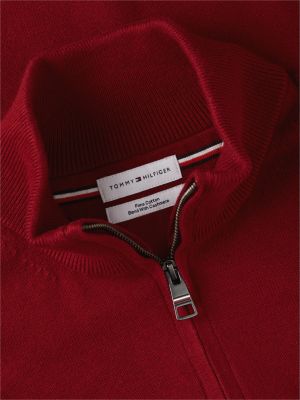 red mock neck quarter-zip jumper with cashmere for men tommy hilfiger