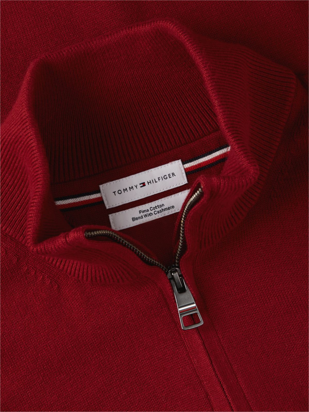 Mock Neck Quarter-Zip Jumper With Cashmere — Red