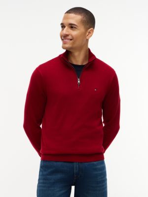 red mock neck quarter-zip jumper with cashmere for men tommy hilfiger