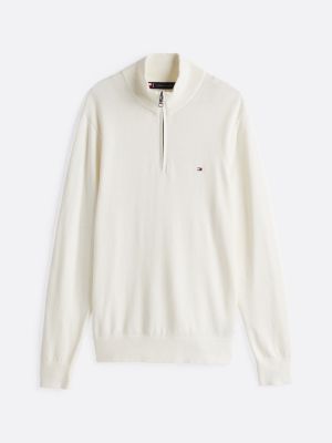 pull zippé avec cachemire à col cheminée blanc pour hommes tommy hilfiger