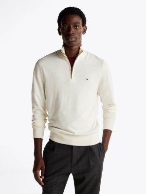 pull zippé avec cachemire à col cheminée white pour hommes tommy hilfiger