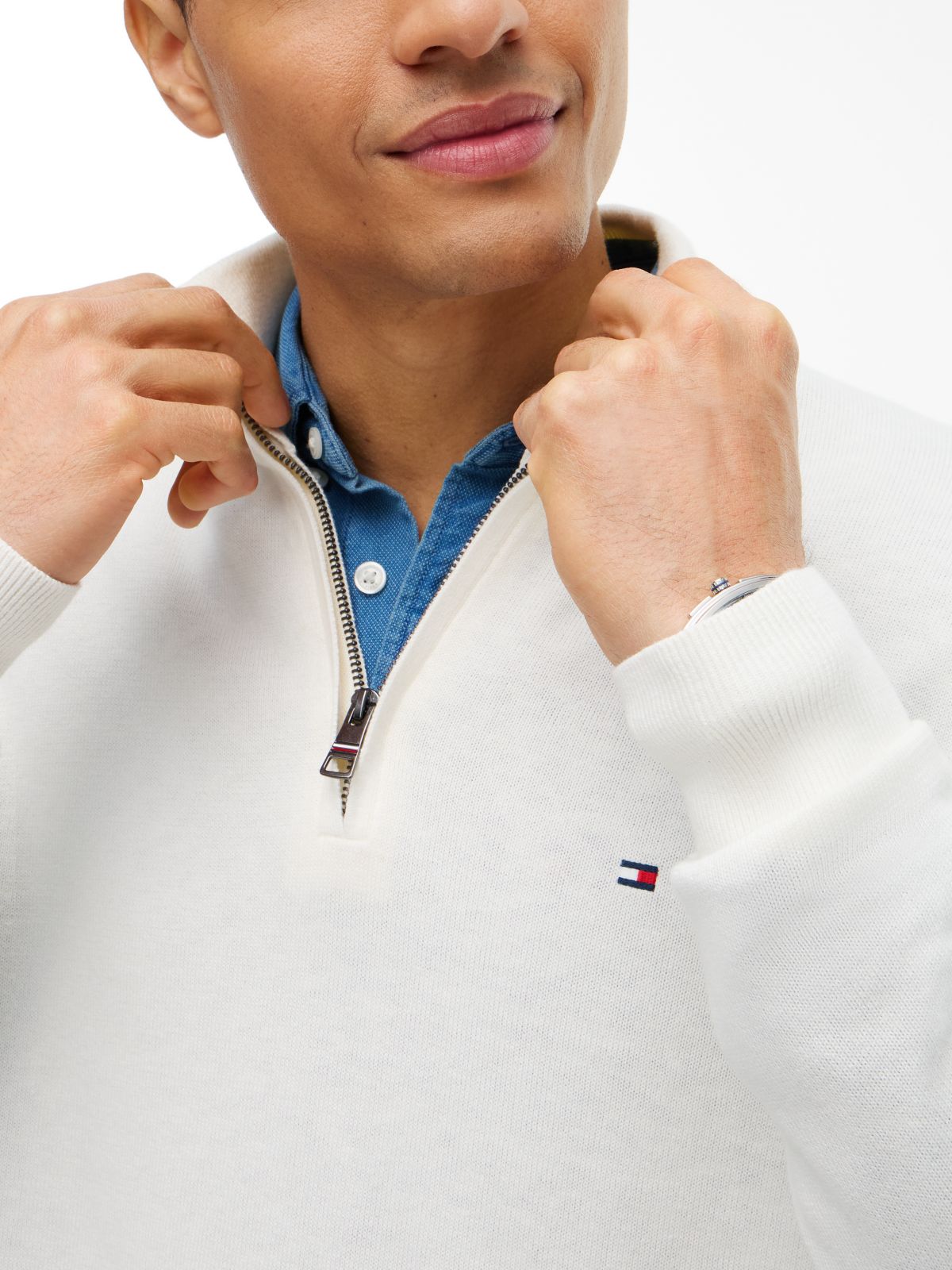 Mock Neck Quarter-Zip Jumper With Cashmere — Yellow