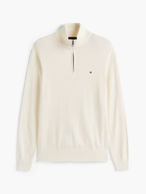beige quarter-zip jumper with cashmere for men tommy hilfiger