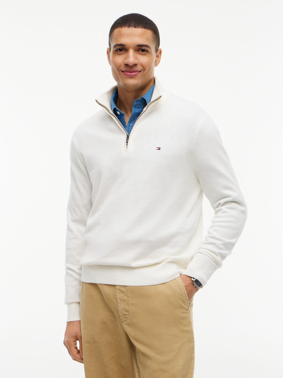 Mock Neck Quarter-Zip Jumper With Cashmere — Yellow