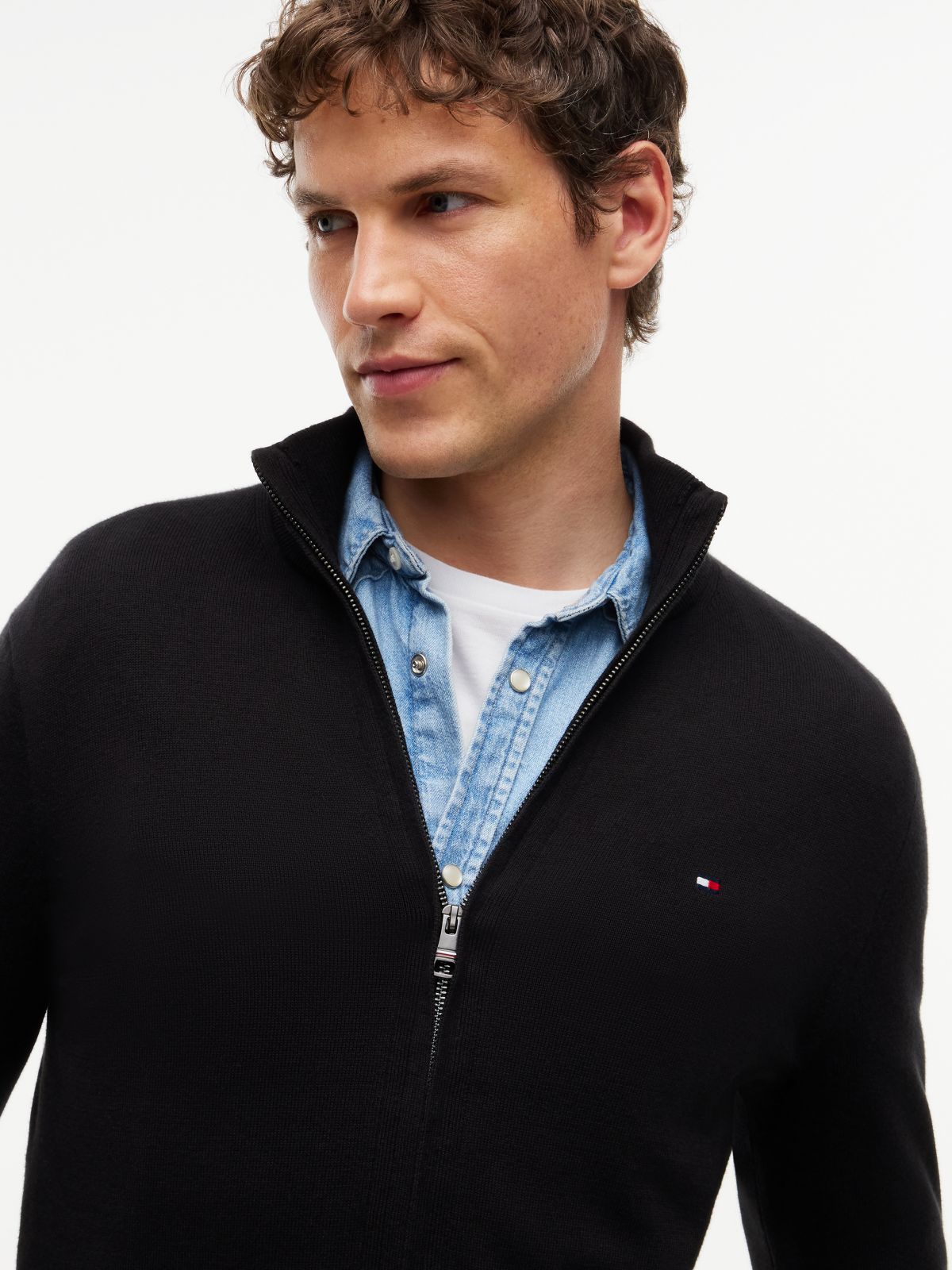 Zip-Thru Jumper With Cashmere — Black