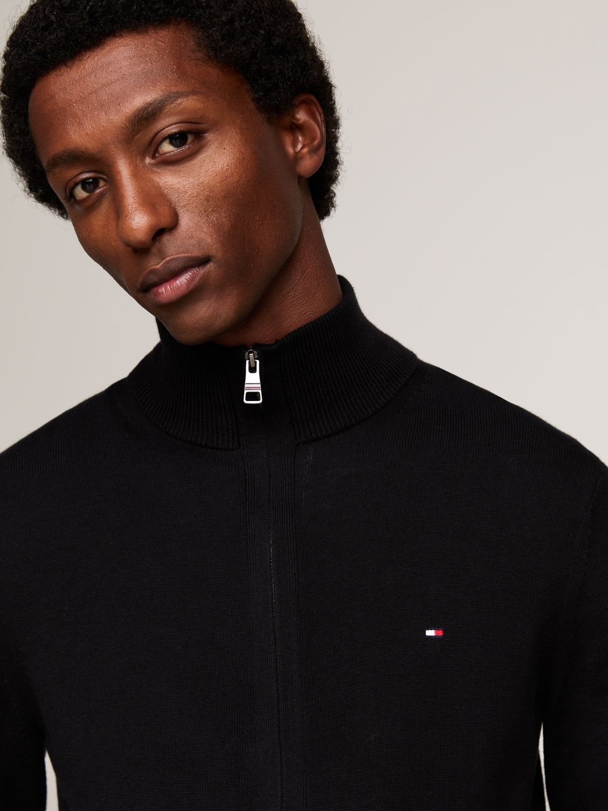 Zip-Thru Jumper With Cashmere — Black